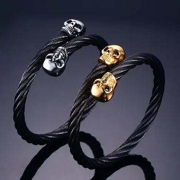 Men's Black Skull Bracelets Rock Punk Stainless Steel Twisted Cable Wire Chain Biker Skull Bracelets Fashion 2017 Men Jewelry
Men's Black Skull Bracelets Rock Punk Stainless Steel Twisted Cable Wire Chain Biker Skull Bracelets Fashion 2017 Men Jewelry