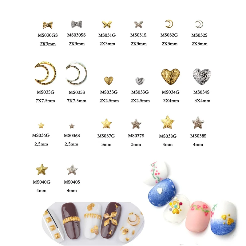 100pcs Nail Art Scrub Moon Heart Shaped Butterfly Stars Gold Silver DIY 3D Jewelry for Manicure Metal Nail Art Decoration
100pcs Nail Art Scrub Moon Heart Shaped Butterfly Stars Gold Silver DIY 3D Jewelry for Manicure Metal Nail Art Decoration