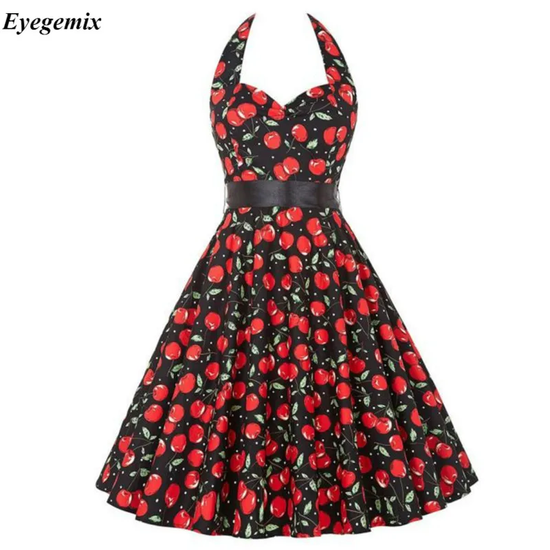 Eyegemix 50s 60s Vintage Dress Women Sleeveless Cherry Printing Dress with Belt 2018 Fashion Sexy Party Dress Vestidos Femininos
Eyegemix 50s 60s Vintage Dress Women Sleeveless Cherry Printing Dress with Belt 2018 Fashion Sexy Party Dress Vestidos Femininos