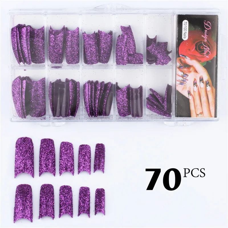 70pcs French Nail Tips Purple Glitter False Nail Tips Hot Sale False Acrylic Half French Tips
70pcs French Nail Tips Purple Glitter False Nail Tips Hot Sale False Acrylic Half French Tips
