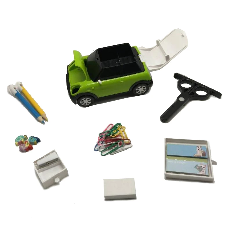 

MIRUI Mini Car Stationery Set Series Eraser, Pencil sharpener, Stapler, Scissor, Ruler, Paper Clips, 2 Pencils Plastic Set
