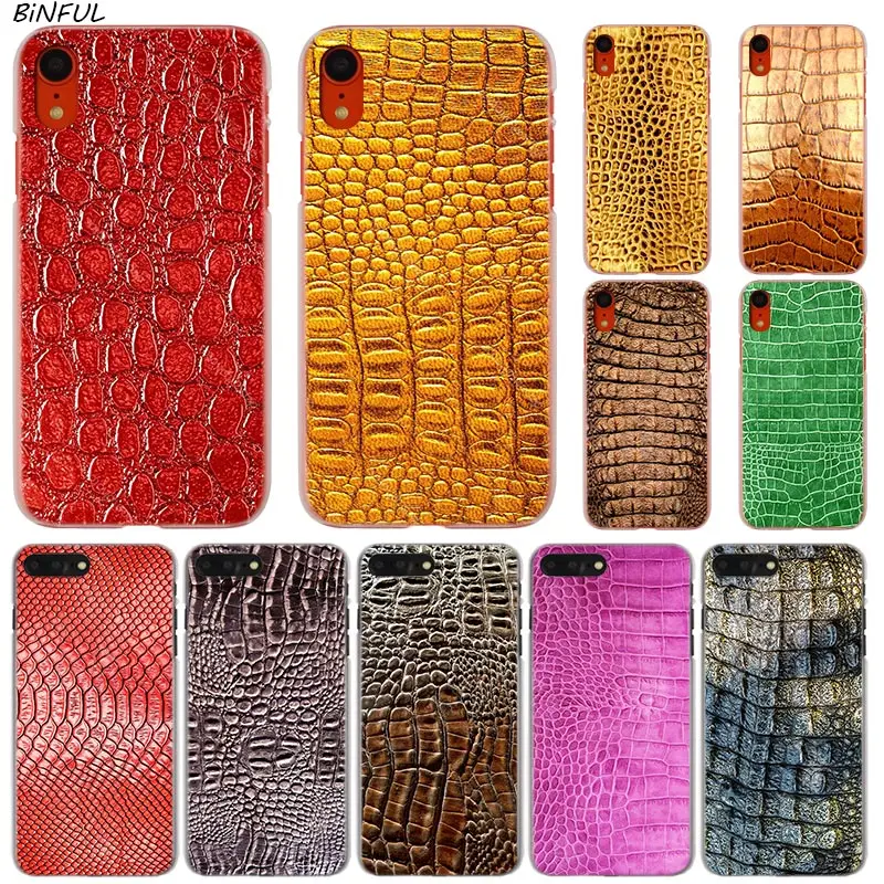 

Binful crocodile skin texture Transparent Hard Phone Cover Case for iPhone X XS Max XR 8 7 6 6s Plus 5 SE 5C 4 4S Hot Cover