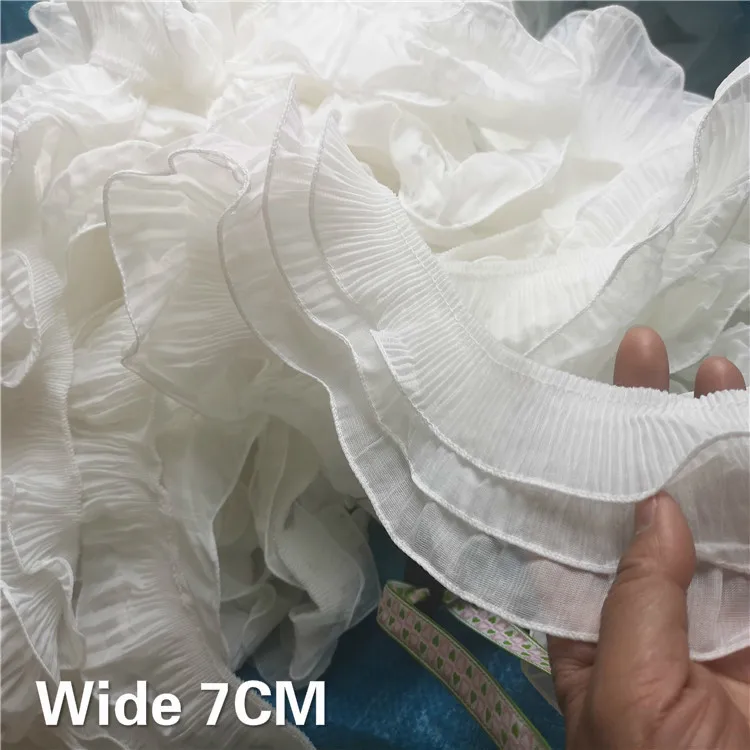 7CM Wide Luxury White Three Layers Elastic Ruffle Pleated Chiffon 3D Lace Fabric Ribbon Edge Trim For Dress Collar Sewing Decor
7CM Wide Luxury White Three Layers Elastic Ruffle Pleated Chiffon 3D Lace Fabric Ribbon Edge Trim For Dress Collar Sewing Decor