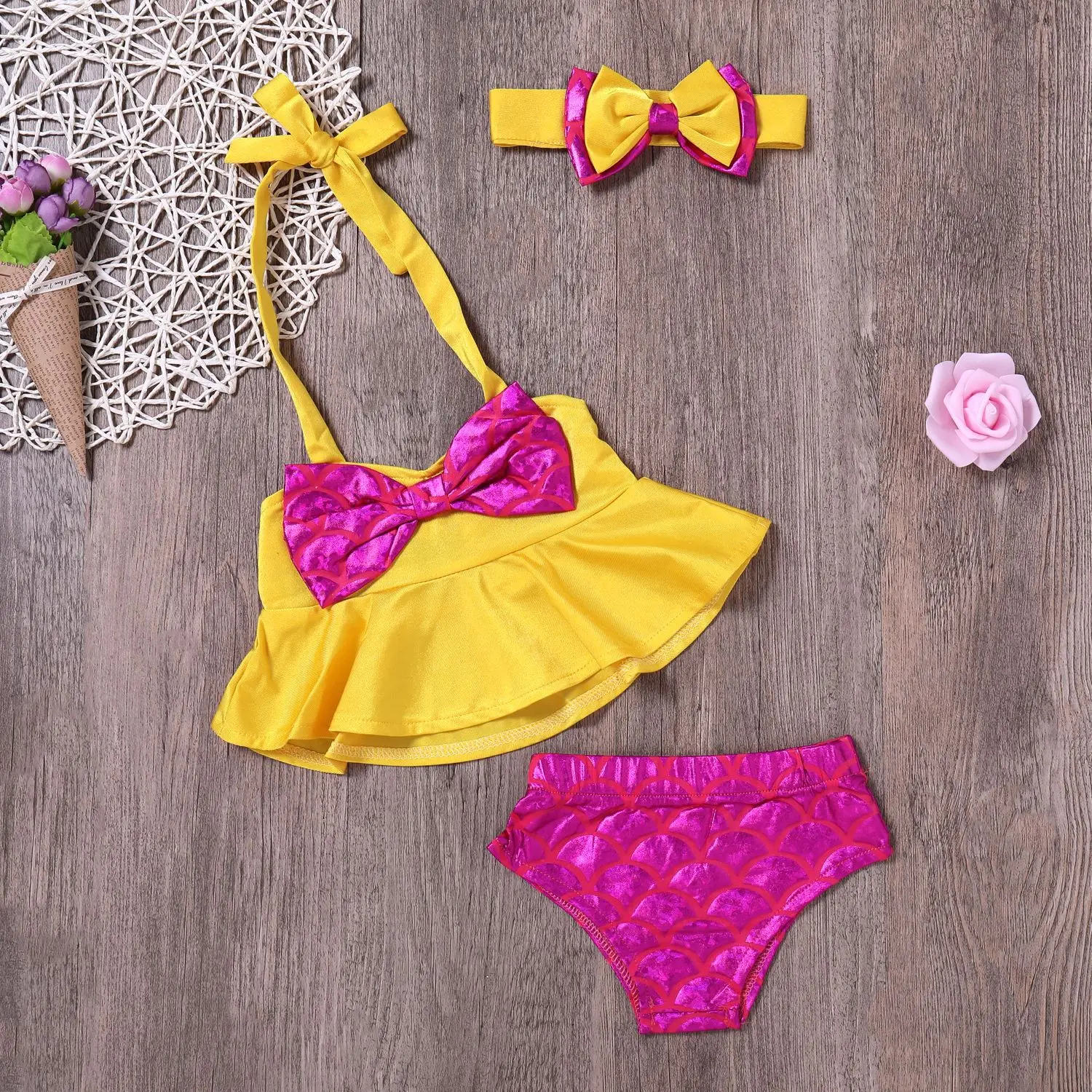 Foreign Trade Export European And American 2019 Girls Bow Strap Swimsuit + Hair Band + Imitation Fish Scale Triangle Swimsuit Th
Foreign Trade Export European And American 2019 Girls Bow Strap Swimsuit + Hair Band + Imitation Fish Scale Triangle Swimsuit Th