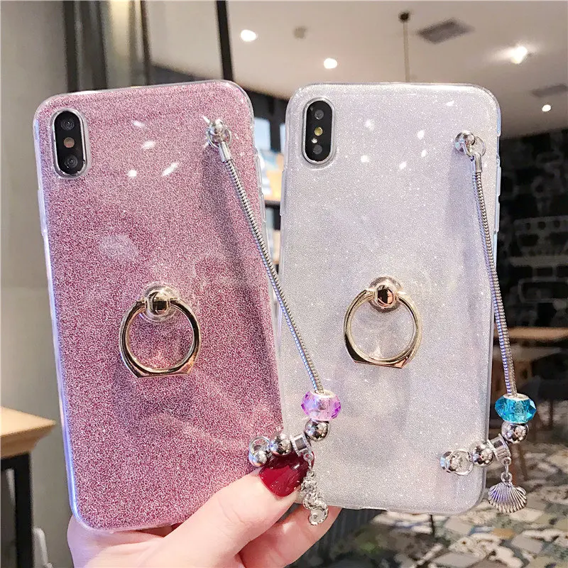 Glitter Flower Case For Xiaomi Redmi Note 7 6 5 4(4X) Pro 5A Prime Pocophone F1 DIY Bling Luxury Finger Ring Cover |