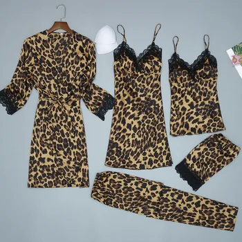 Women's 5PC Strap Top Pants Suit Pajamas Sleepwear Sets Spring Autumn femme Home Wear Nightwear Kimono Robe Bath Gown M-XL
Women's 5PC Strap Top Pants Suit Pajamas Sleepwear Sets Spring Autumn femme Home Wear Nightwear Kimono Robe Bath Gown M-XL