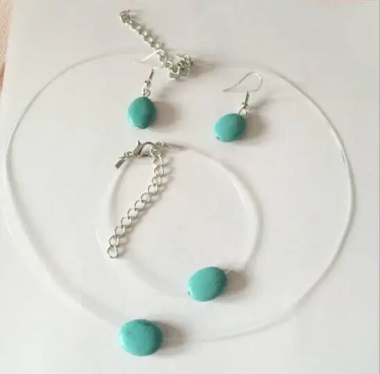 D 025 3 Piece Set New Fashion Necklace Pendant Oval Geometry Blue Stone Simple Transparent Fishing Line 2021 Original Design Jew | Украшения