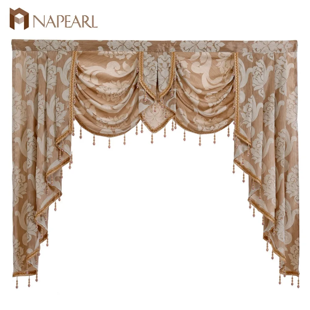 

NAPEARL 1 Piece Luxury Beaded Valance Rustic Decorative Window Curtain Home Backdrop Waterfall Drapes for Living Room Ready Made