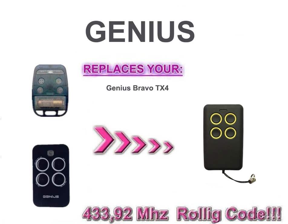 For GENIUS Bravo TX4 Garage Remote Control replacement