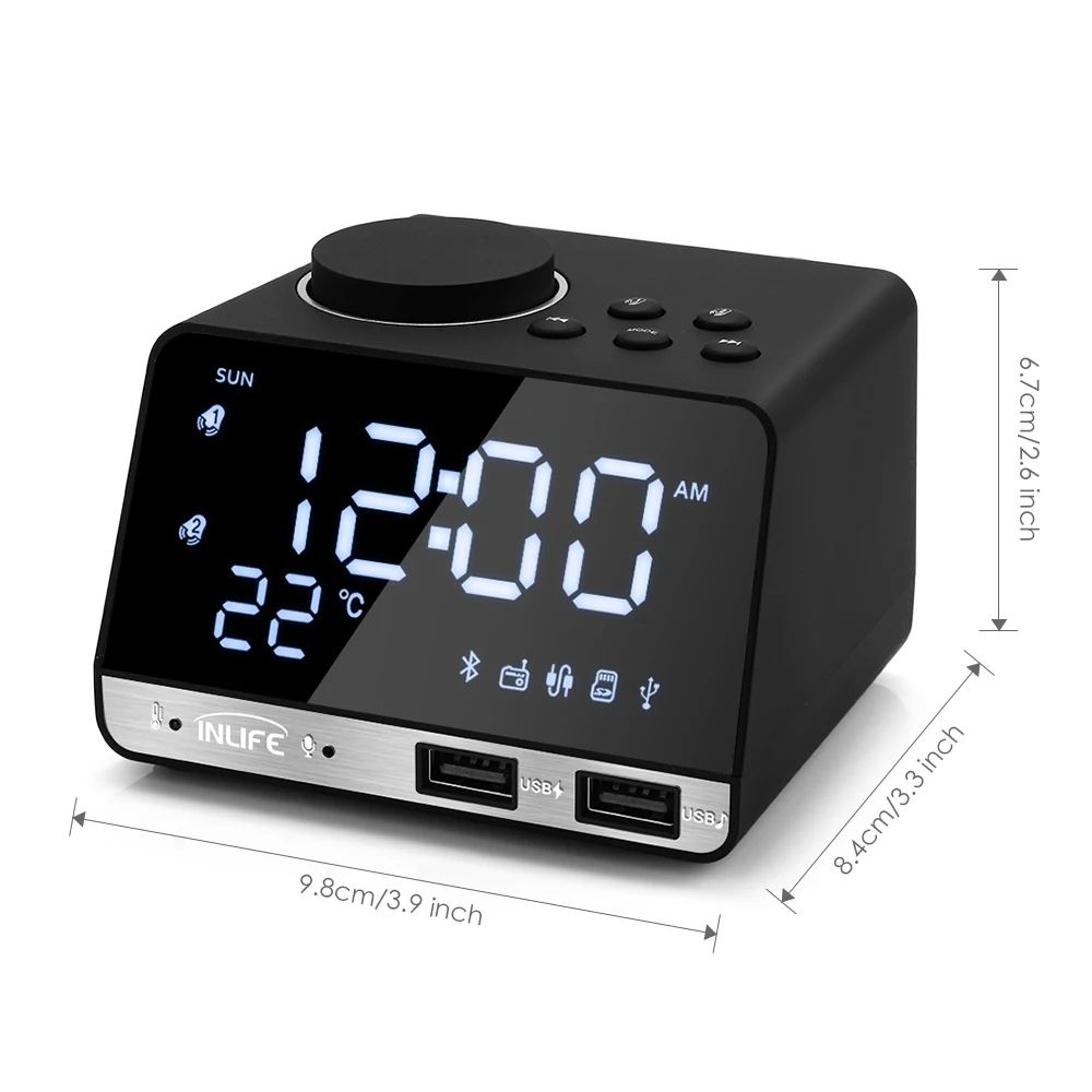 Digital Alarm Clock with Bluetooth Radio Alarm Speaker LED Display Temperature Home Decoration Sadoun.com