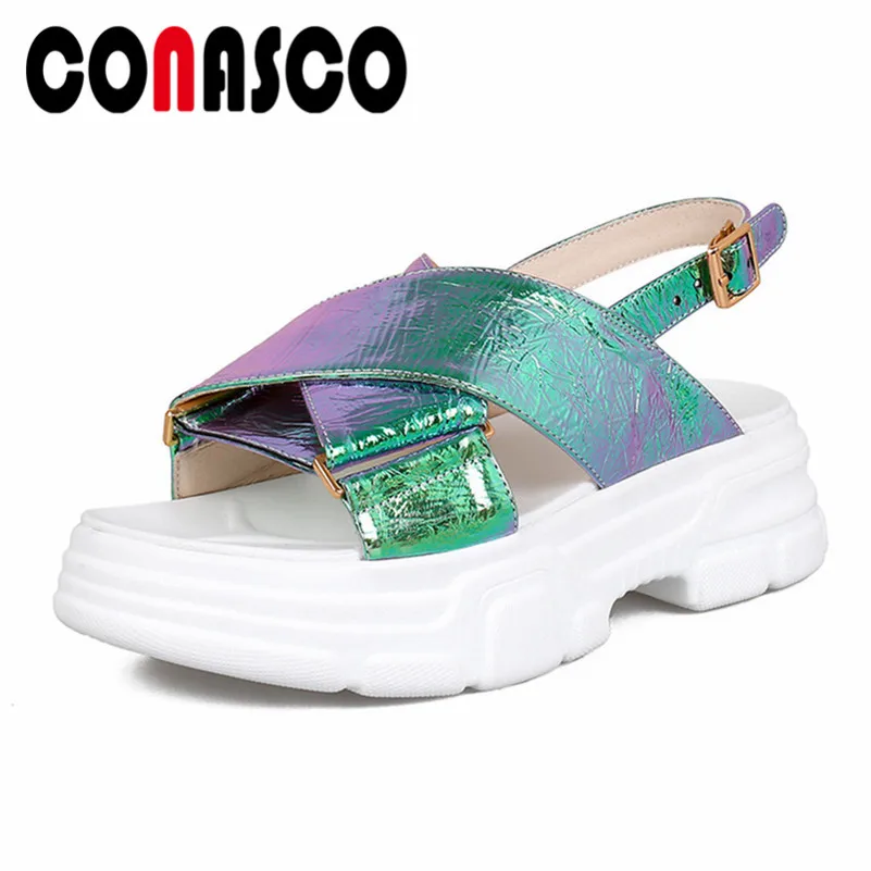 CONASCO 2019 Summer New Round Toe Platforms Women Flats Comfortable Breathable Casual Women Sandals Genuine Leather Basic Shoes
CONASCO 2019 Summer New Round Toe Platforms Women Flats Comfortable Breathable Casual Women Sandals Genuine Leather Basic Shoes