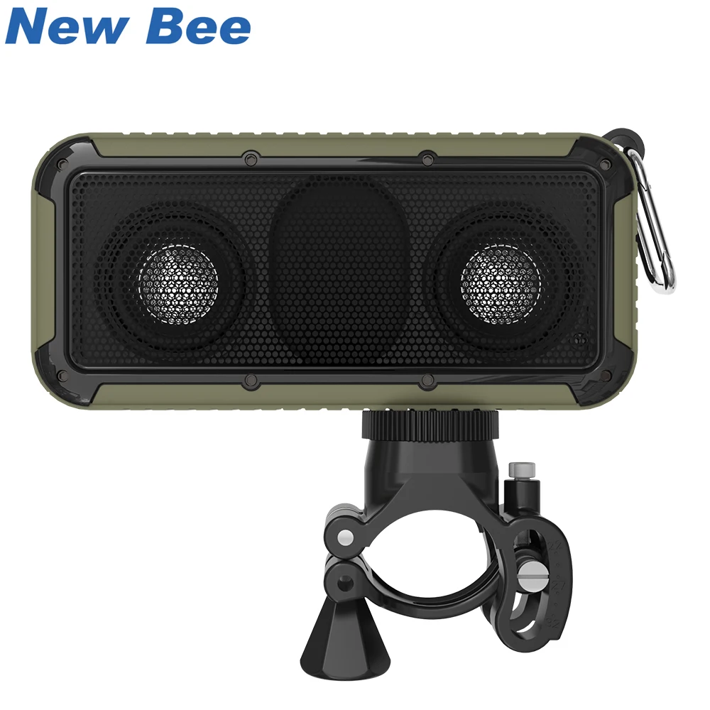 

New Bee Portable Speaker Wireless Bluetooth Speakers Outdoor Waterproof With Mic 3.5 Jack NFC Bicycle Mount LED Flashlight Hook