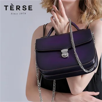 

TERSE 2018 New Women Handbag Genuine Leather Clutches Fashion Luxury Purple Chain Bag Totes Cross-body Bag Customize Logo 9196