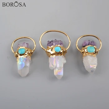 BOROSA 3PCS Gild Titanium AB Druzy Crystal Quartz Point With Amethysts Chips & Round Turquoises Charm Pendants Necklace G1806
BOROSA 3PCS Gild Titanium AB Druzy Crystal Quartz Point With Amethysts Chips & Round Turquoises Charm Pendants Necklace G1806