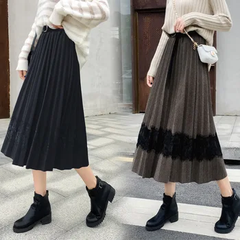 Bust skirt of tall waist fashion silk fashion cloth female autumn winter pure color long pleated skirt with belt
Bust skirt of tall waist fashion silk fashion cloth female autumn winter pure color long pleated skirt with belt