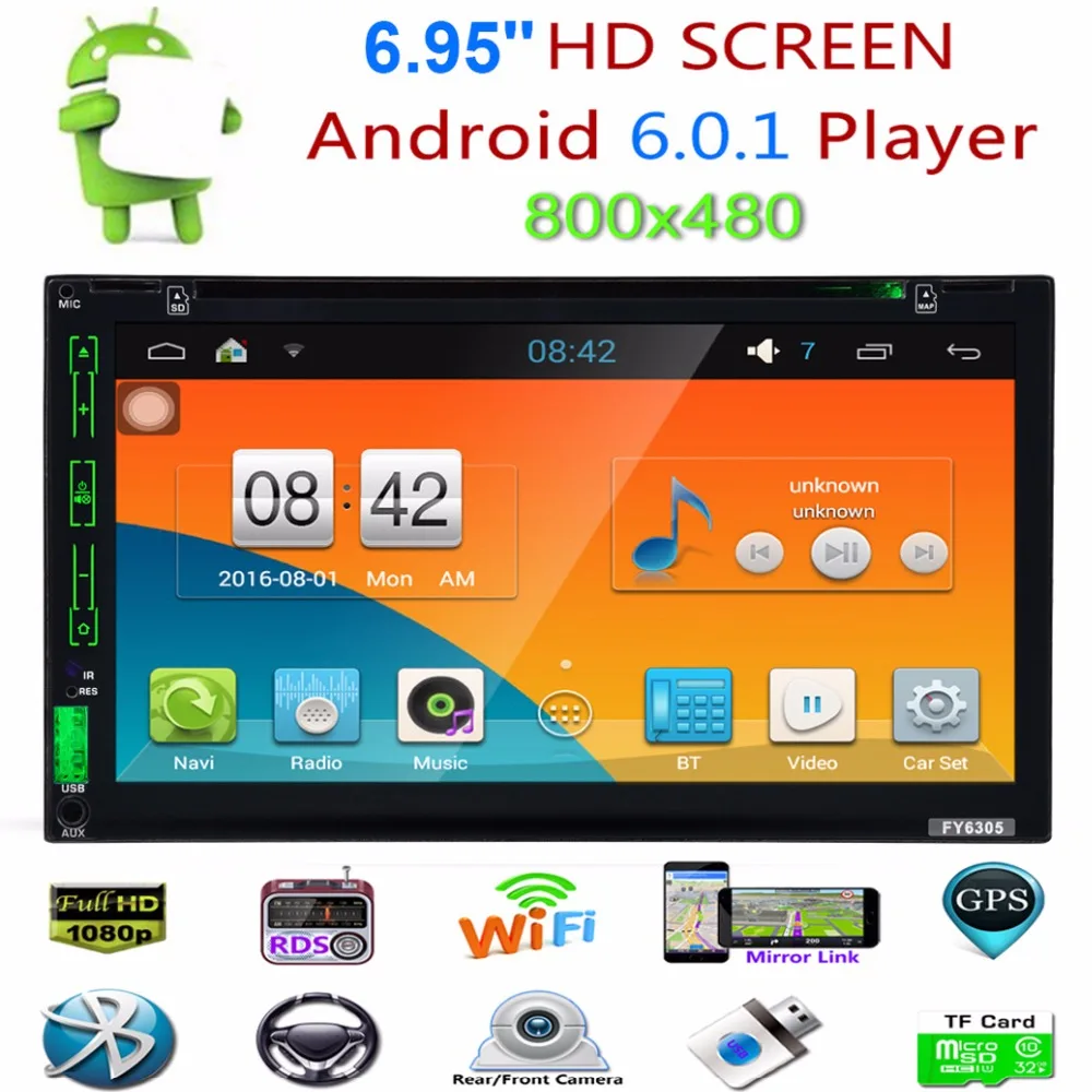 6.95" 2 Din Android 6.0 Car DVD Player Quad Core Auto Multimedia Player 2Din GPS Navigation FM Radio Stereo Support Rear Camera
6.95" 2 Din Android 6.0 Car DVD Player Quad Core Auto Multimedia Player 2Din GPS Navigation FM Radio Stereo Support Rear Camera