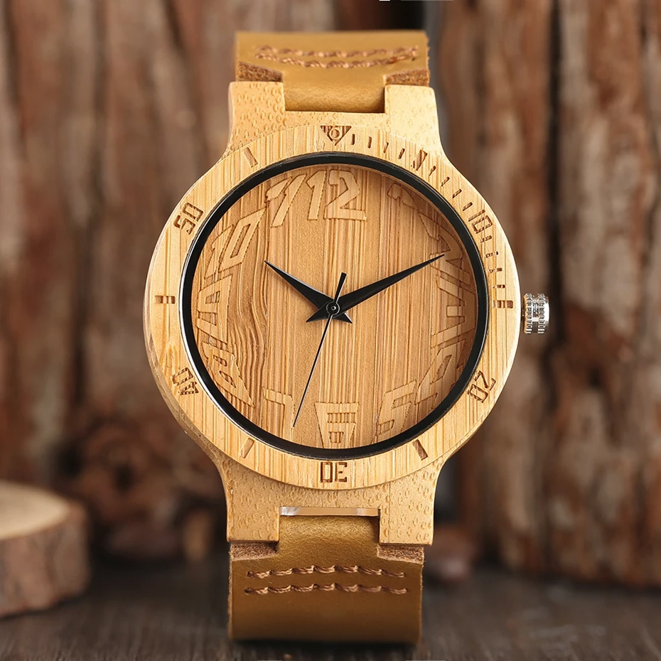 Top Minimalist Natural Bamboo Wood Watch Male Handmade Simple Mens Sports Quartz Wristwatch Arabic Numbers reloj de hombre 2018 (2)