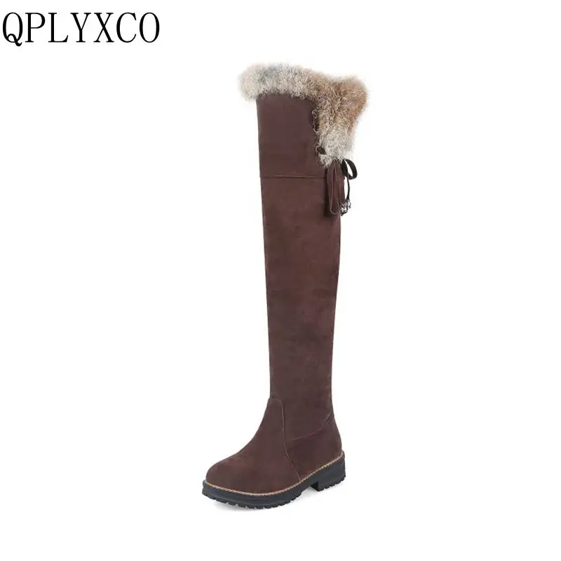 

QPLYXCO Sale New fashion Big Size 34-44 Russia Women Winter Warm Snow Long Boots Ladies Sweet high Botas Round Toe Shoes 1770