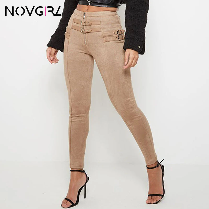 Novgirl Suede Leather High Wasit Casual Pencil Pants Women 2019 Fashion Buckle Belt Solid Trousers Office Lady Sexy Full Pants
Novgirl Suede Leather High Wasit Casual Pencil Pants Women 2019 Fashion Buckle Belt Solid Trousers Office Lady Sexy Full Pants