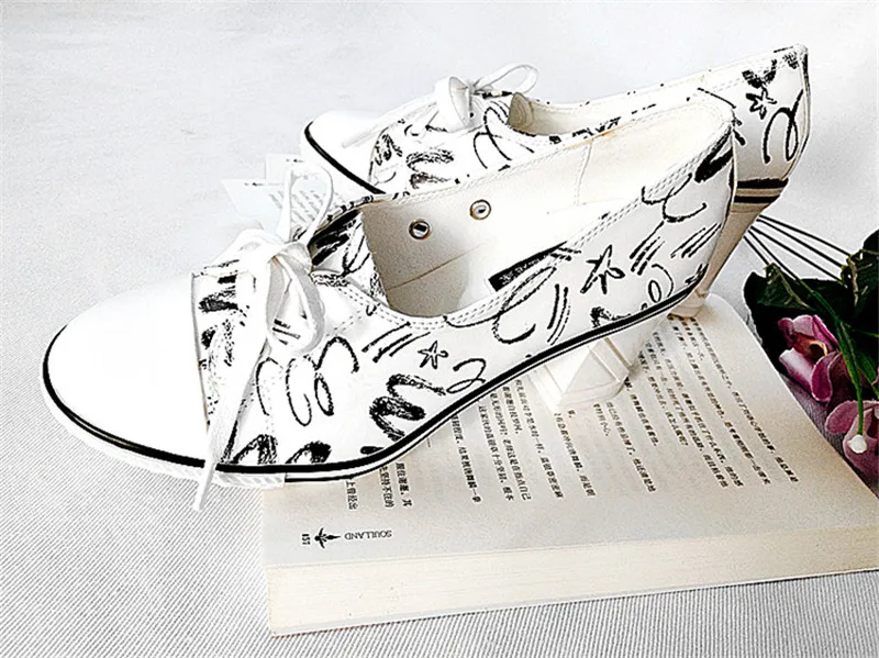 New Women Pumps Shoes Brand Designer Classic Casual Women Print 6CM8CM High-Heeled Shoes Lace-Up High Top Lady Shoes High Heels (9)