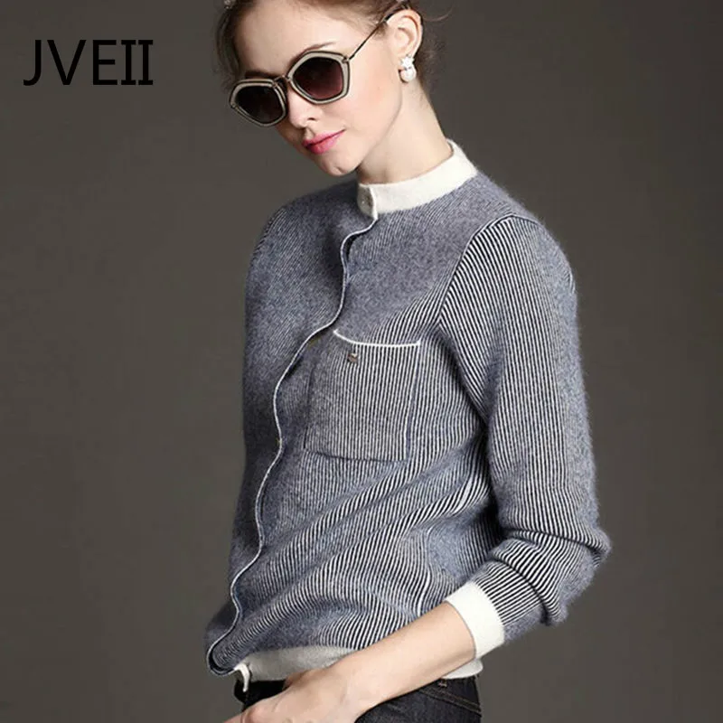 JVEII 2018 new round neck pure cashmere cardigan female thick loose short sweater vertical bar baseball sweater coat jacket
JVEII 2018 new round neck pure cashmere cardigan female thick loose short sweater vertical bar baseball sweater coat jacket