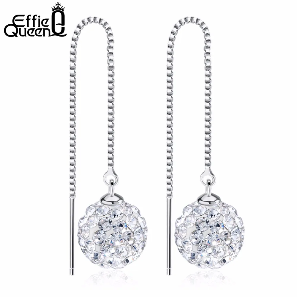 Image Dangling Shaballa Beads,Long Chain Earring,925 Sterling Silver Material on 3 Platinum Plated,WE58