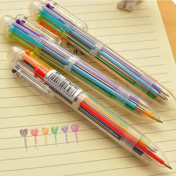 1pcs/Lot 6 In 1 Colorful Pens Novelty Multicolor Ballpoint Pen Multifunction Stationery School Supplies