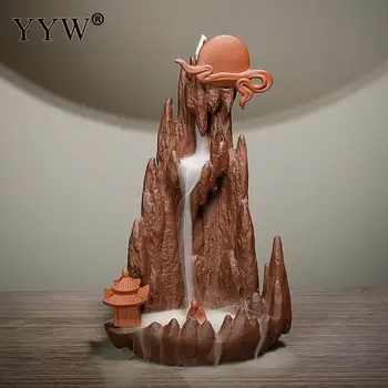 

Brown Backflow Incense Burner Waterfall Incense Cone Holder Lofty Mountains And Flowing Water Aroma Smoke Burner Incienso Censer