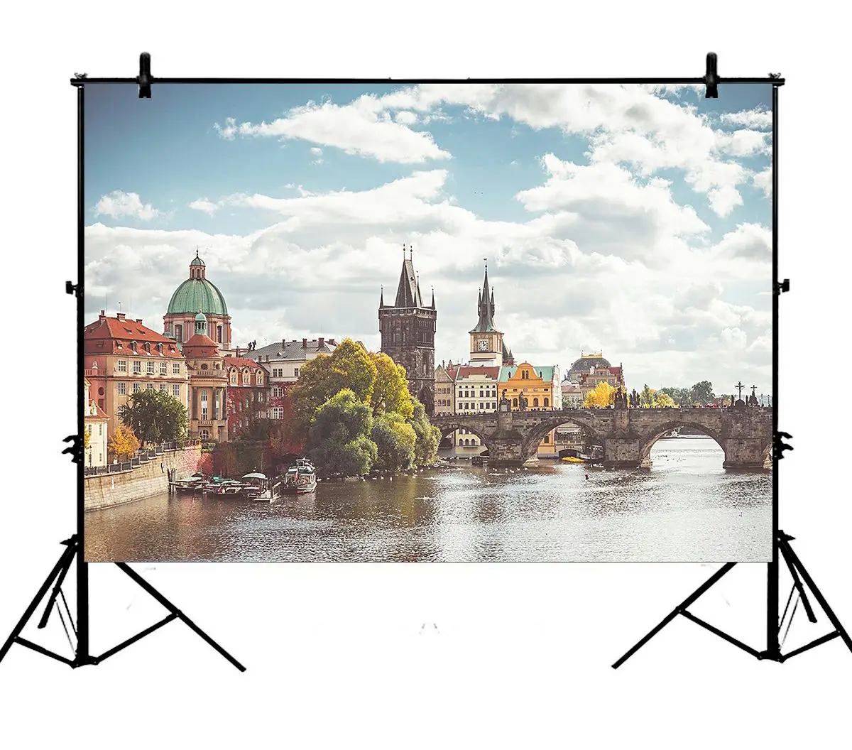 5x7ft Карлов мост Прага Город река здания боатс полиэстер фото фон Портрет фон|Фон