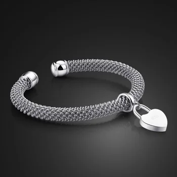 New fashion silver colors bracelet charm. Solid 925 Sterling Silver Lock love bracelets bangles for women jewelry.
New fashion silver colors bracelet charm. Solid 925 Sterling Silver Lock love bracelets bangles for women jewelry.