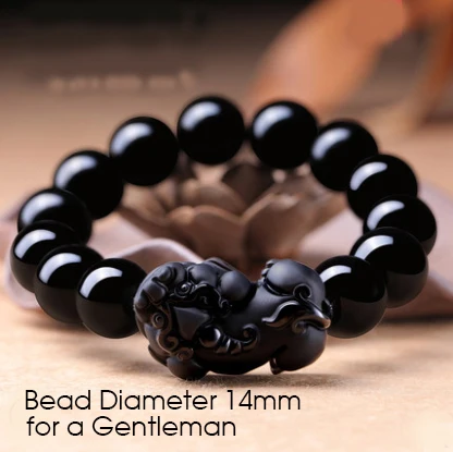 

Men High-end Natural Pure Black Obsidian Bracelet Bracelets Feng Shui Healing Crystals Tourmaline lemurian quartz 14mm * 13
