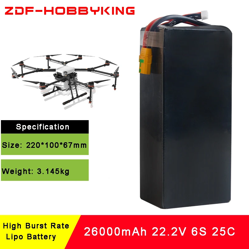 

Lipo Battery 22.2V 26000mAh 6s 20C Battery AS150 Plug Batteries for Quadcopter UAV Drones RC Helicopter Drone