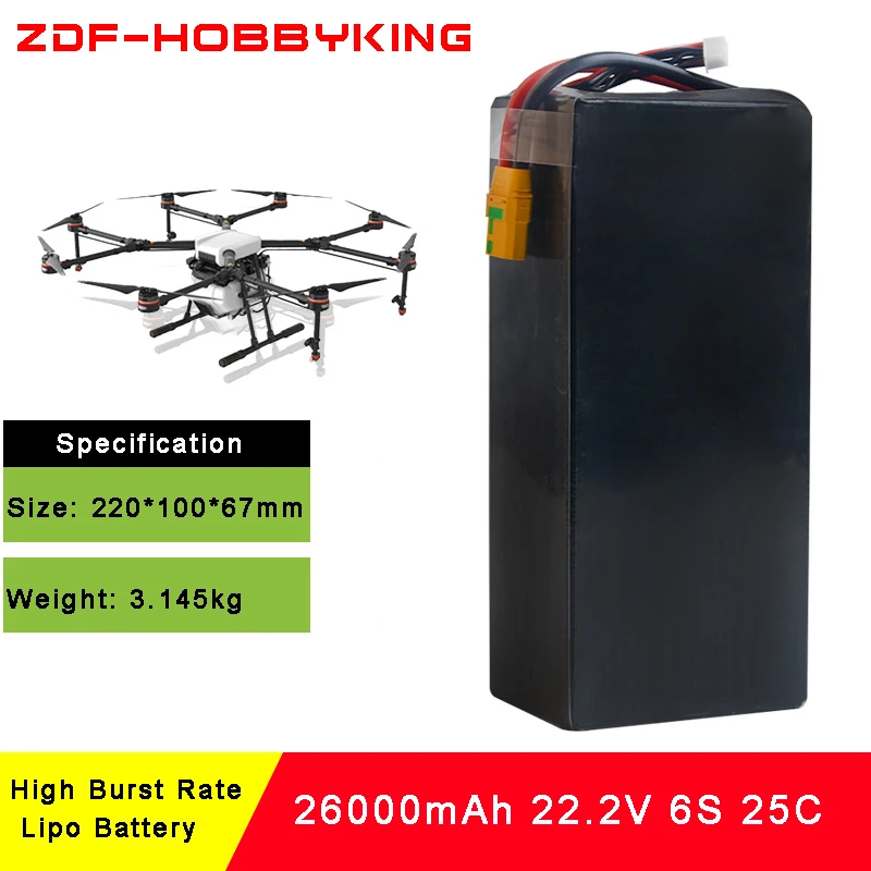 

Lipo Battery 22.2V 26000mAh Lipo 6s 25C Battery AS150 Plug Batteries for Quadcopter UAV Drones RC Helicopter Drone