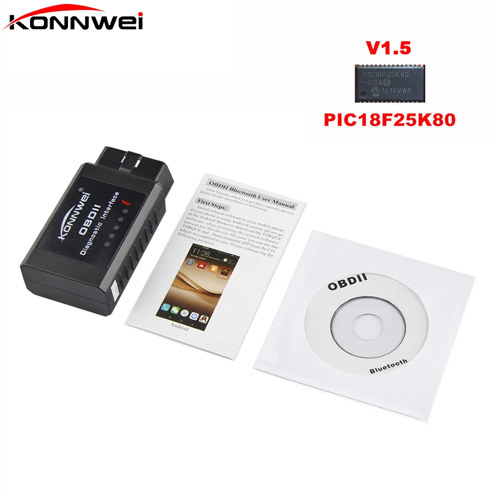 

V 1.5 ELM327 Bluetooth OBD2 v1.5 Android Car Scanner Automotive OBD 2 Auto Diagnostic Tool OBDII Scaner KONNWEI KW910 ELM 327