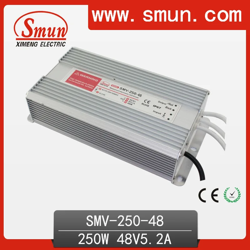 

SMUN SMV-250-48 250W 48V 5A Outdoor Waterproof IP67 Switching Led Driver Led Power Supply With CE RoHS