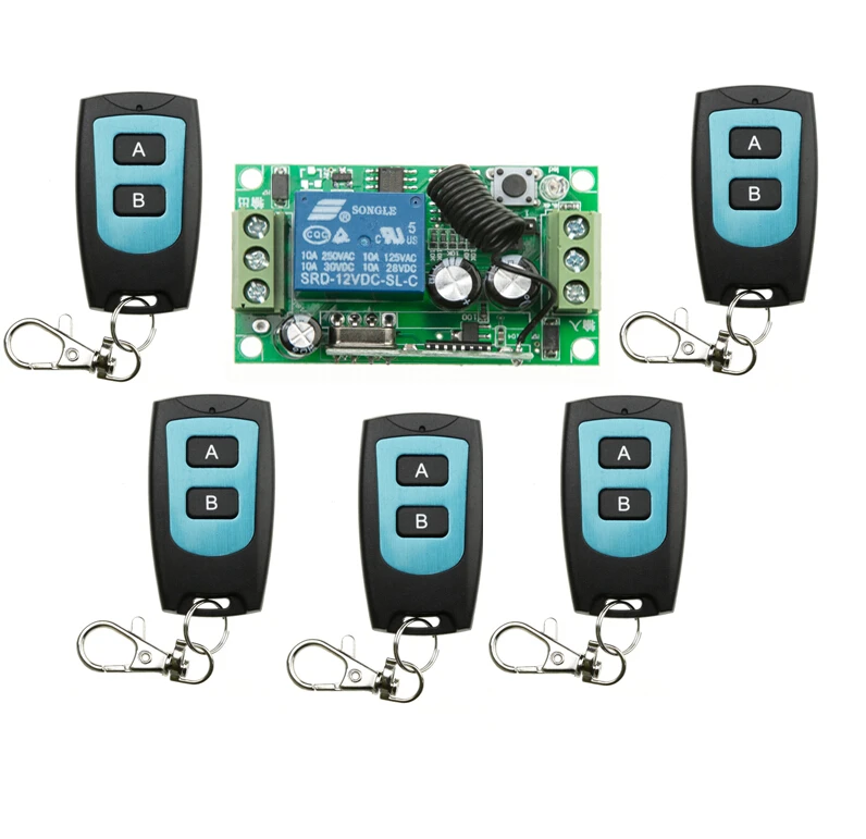 DC 12 V RF wireless remote control switch 1 channal Intelligent family system 1X receiver+5X transmitter
DC 12 V RF wireless remote control switch 1 channal Intelligent family system 1X receiver+5X transmitter