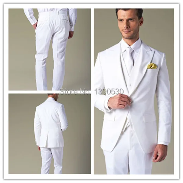 Fashion New Top Quality 100% wool white peak lapel two buttons single vent 3 pieces mens wedding suit
Fashion New Top Quality 100% wool white peak lapel two buttons single vent 3 pieces mens wedding suit