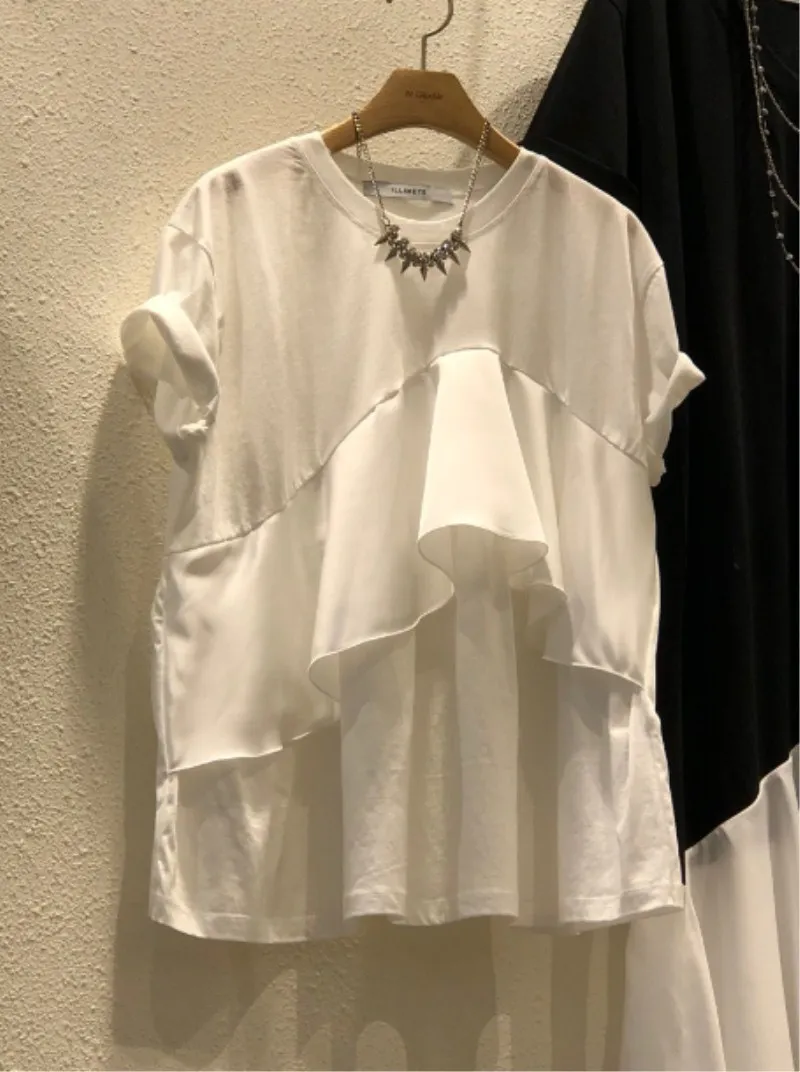 Summer 2019 New Korean Cotton Casual T-shirts Solid Color Round Neck Short Sleeve Stitching Flounced T-shirt Ruffles O-Neck
Summer 2019 New Korean Cotton Casual T-shirts Solid Color Round Neck Short Sleeve Stitching Flounced T-shirt Ruffles O-Neck