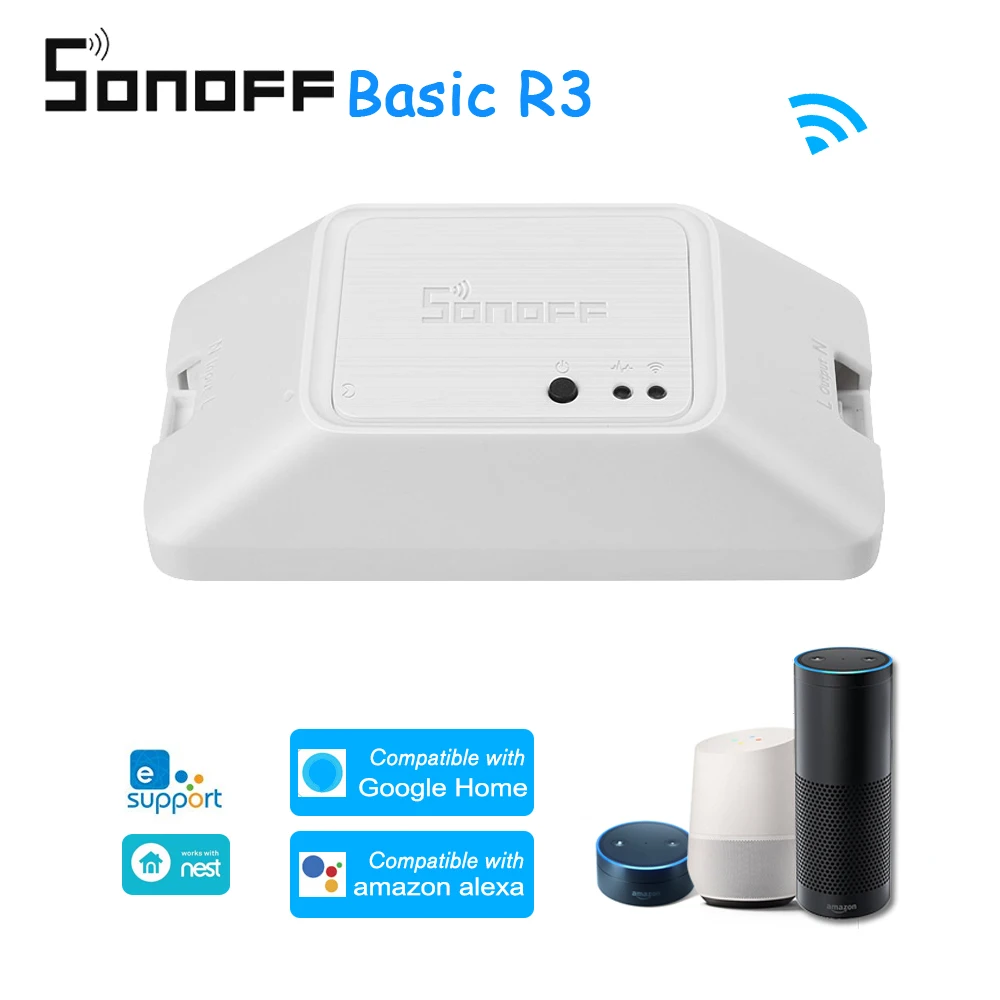 SONOFF BASIC R3 Smart ON/OFF WiFi Switch Light Timer Support APP/LAN/Voice Remote Control DIY Mode Works With Alexa Google Home
SONOFF BASIC R3 Smart ON/OFF WiFi Switch Light Timer Support APP/LAN/Voice Remote Control DIY Mode Works With Alexa Google Home