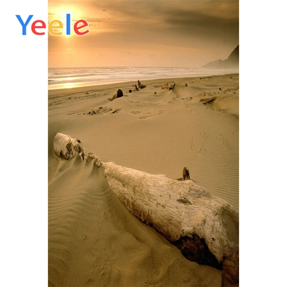 

Yeele Seaside Deserted Beach Old trunk Backgrounds Summer Sand Waves Sunset Sky Scenic Photographic Backdrops For Photo Studio