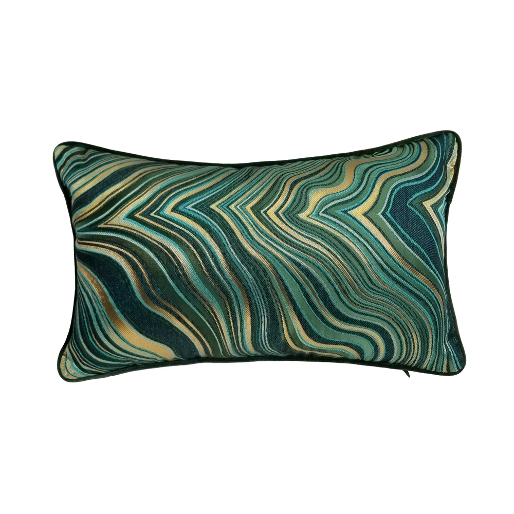 

Contemporary Geometric Woven Dark Green Designer Velvet Pipping 30x50cm Home Decor Pillow Case Soft Waist Lumbar Cushion Cover