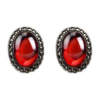 

famous brand 925 Sterling silver Garnet Red corundum Earrings Natural semi-precious stones red Women jewelry girlfriend gift
