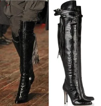 Winter New Brand Women 100% Genuine Leather Snakeskin Python Pointed Toe Stiletto Heels Fringe Tassel Over The Knee Boots Lady
Winter New Brand Women 100% Genuine Leather Snakeskin Python Pointed Toe Stiletto Heels Fringe Tassel Over The Knee Boots Lady