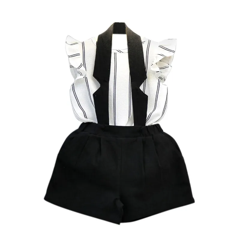 Girls Kids New Summer O-Neck Striped Short Petal Sleeve T-Shirt+Solid Halter Pants 2 Pcs Children Chiffon Casual Clothing Sets B
Girls Kids New Summer O-Neck Striped Short Petal Sleeve T-Shirt+Solid Halter Pants 2 Pcs Children Chiffon Casual Clothing Sets B