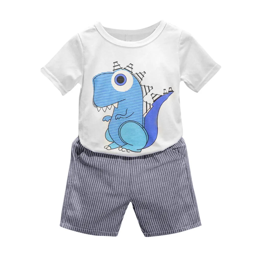 Children'S Clothing For Boys Boys Refreshing Summer Dinosaur Print Short Sleeve T-Shirt + Striped Shorts Set Vetement Enfant
Children'S Clothing For Boys Boys Refreshing Summer Dinosaur Print Short Sleeve T-Shirt + Striped Shorts Set Vetement Enfant