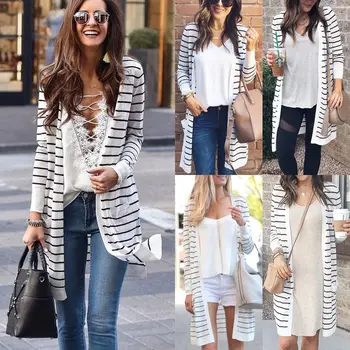 Fashion Women Cardigan Open Front Jacket Coat Outwear Long Sleeve Stripe Casual femininas de verao Knitwear Jacket With Pocket
Fashion Women Cardigan Open Front Jacket Coat Outwear Long Sleeve Stripe Casual femininas de verao Knitwear Jacket With Pocket