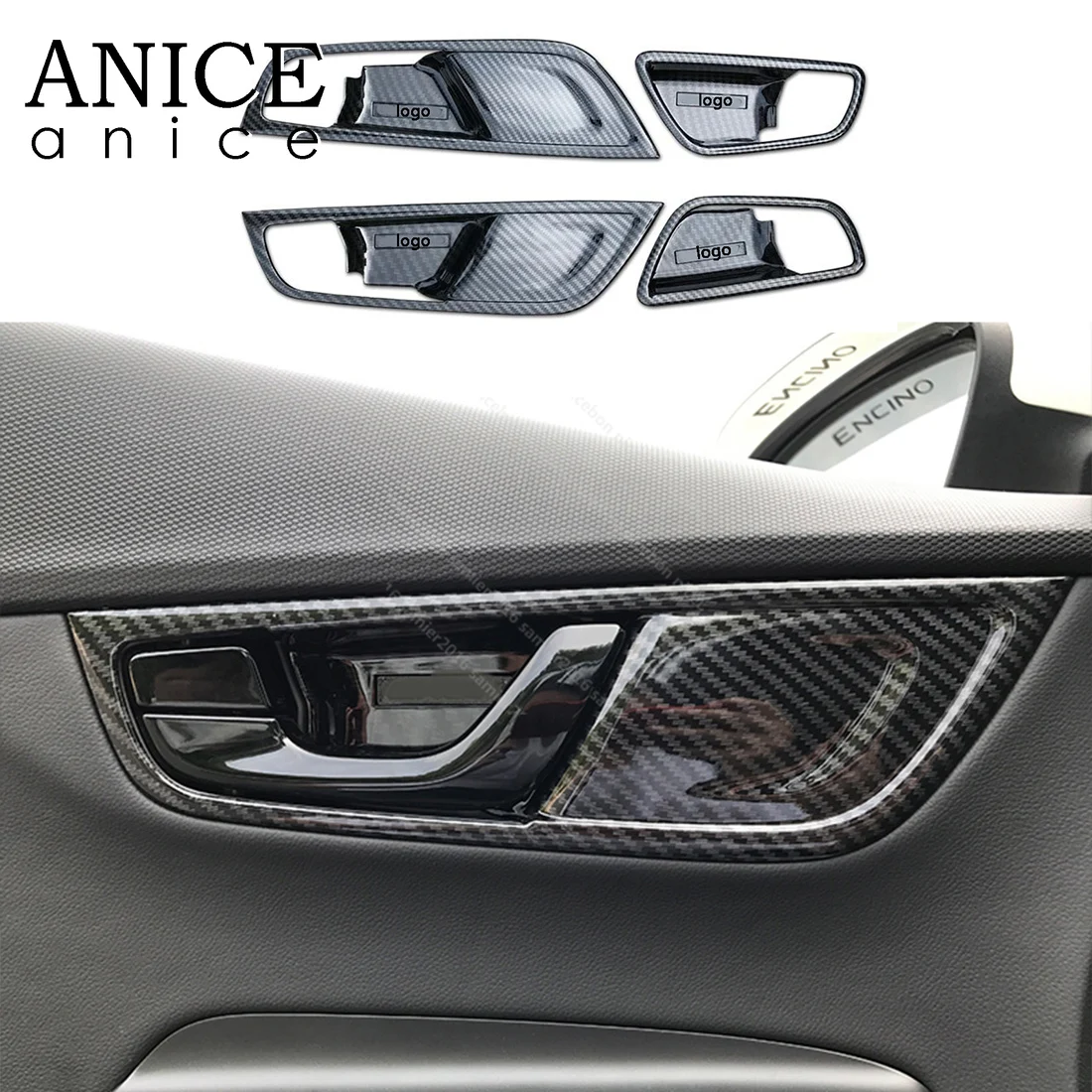 Carbon Fiber Inner Door Handle Bowl Cover Trim For Hyundai Kona Encino 2017-2019