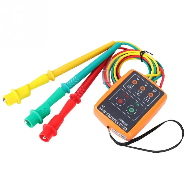 3-Phase 60V~600V AC Sequence Order Rotation Indicator Tester 20Hz-400Hz SM-852B With Test Leads with Clips Bag
3-Phase 60V~600V AC Sequence Order Rotation Indicator Tester 20Hz-400Hz SM-852B With Test Leads with Clips Bag