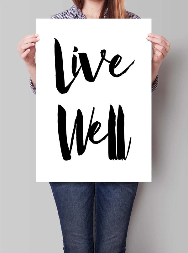 Bedroom Print, Typographic Print, Live Well, Typographic Poster, Typographic Art, Gift for Girls, Bedroom Art, Boudoir, BW Print