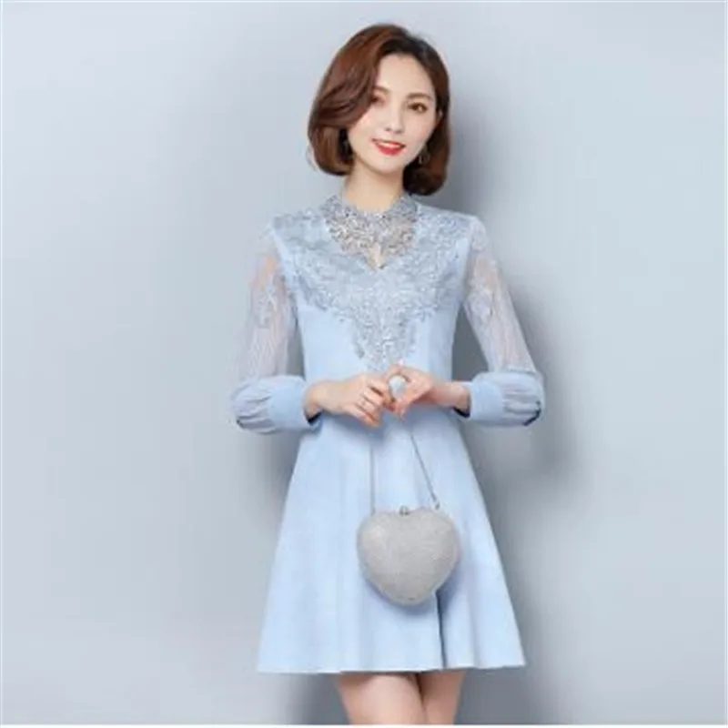 Woman Fall clothes Suede dress Long sleeves Medium length New Korean version Large size Women clothing Elegant Lace dress 350
Woman Fall clothes Suede dress Long sleeves Medium length New Korean version Large size Women clothing Elegant Lace dress 350
